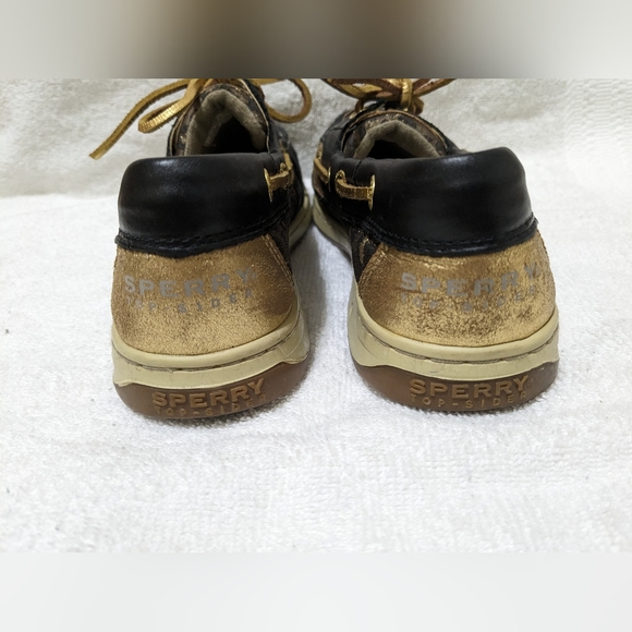 Sperry Topsiders Boat Shoes Black, Gold and Cheetah Print Sz 8 - Picture 3 of 8